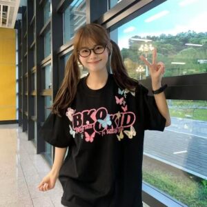 MML6825Original workmanship [220g pure cotton+large size+threaded collar+wrapped shoulder] Round neck short sleeved women's