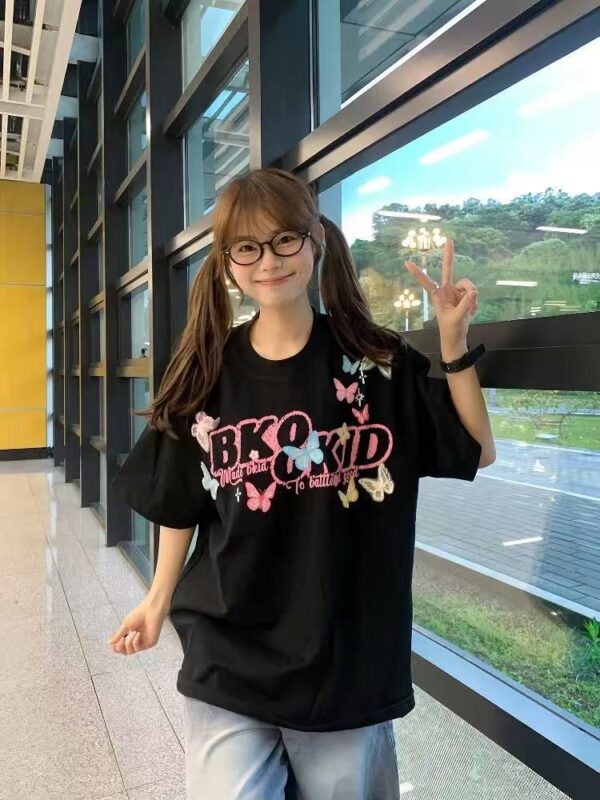 MML6825Original workmanship [220g pure cotton+large size+threaded collar+wrapped shoulder] Round neck short sleeved women's