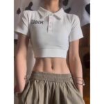531046(40 anti cotton thread) polo collar short sleeved shoulder T-shirt for women, slim fit and slimming short style spicy girl top for summer