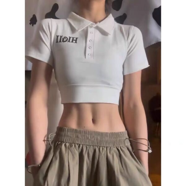 531046(40 anti cotton thread) polo collar short sleeved shoulder T-shirt for women, slim fit and slimming short style spicy girl top for summer