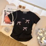 208002-12025 (92 cotton/8 spandex) 40 count 210g pure cotton foam bow design short sleeved T-shirt