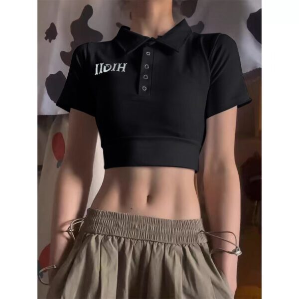 531046(40 anti cotton thread) polo collar short sleeved shoulder T-shirt for women, slim fit and slimming short style spicy girl top for summer