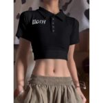 531046(40 anti cotton thread) polo collar short sleeved shoulder T-shirt for women, slim fit and slimming short style spicy girl top for summer