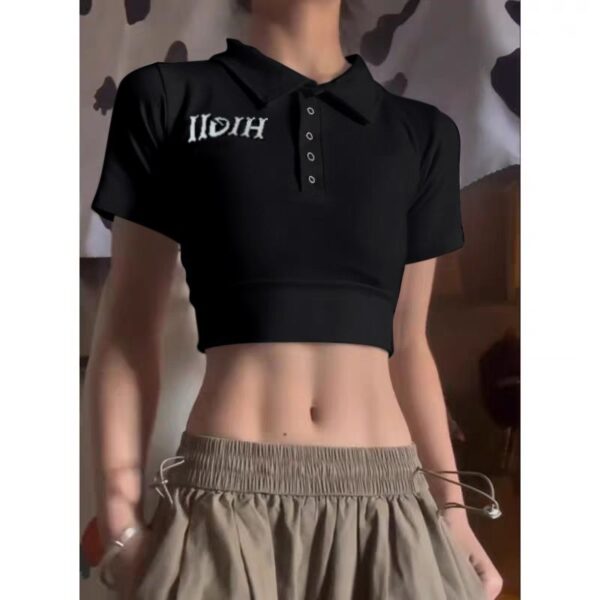 531046(40 anti cotton thread) polo collar short sleeved shoulder T-shirt for women, slim fit and slimming short style spicy girl top for summer