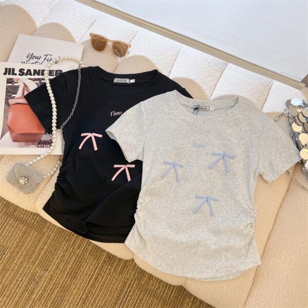 208002-12025 (92 cotton/8 spandex) 40 count 210g pure cotton foam bow design short sleeved T-shirt