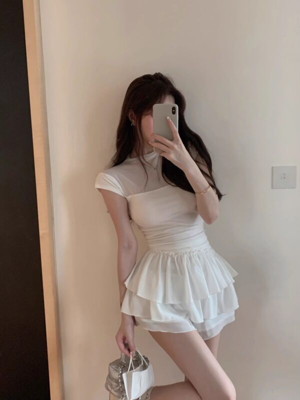 20219-32025 (92 cotton/8 spandex) 40 count 210g pure cotton spicy style short sleeved T-shirt women's splicing