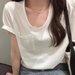 201512025 new 100% cotton, pure cotton, bamboo knot cotton pocket short sleeved T-shirt for women, loose oversized
