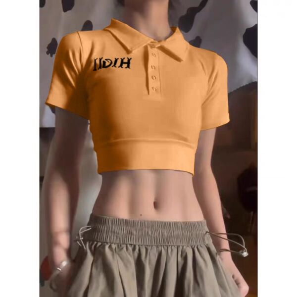 531046(40 anti cotton thread) polo collar short sleeved shoulder T-shirt for women, slim fit and slimming short style spicy girl top for summer