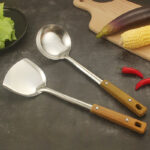 Creative stainless steel pan shovel with imitation wood grain handle, pan shovel, Congee spoon, kitchen cooking appliance, shovel spoon set, gift