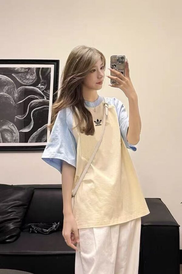 Adidas Three Leaf Clover Summer Ah New Color Match Versatile Shoulder Down Cotton Short sleeved T-shirt