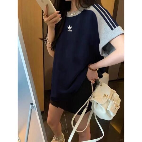 Adidas Three Leaf Clover Summer Ah New Color Match Versatile Shoulder Down Cotton Short sleeved T-shirt