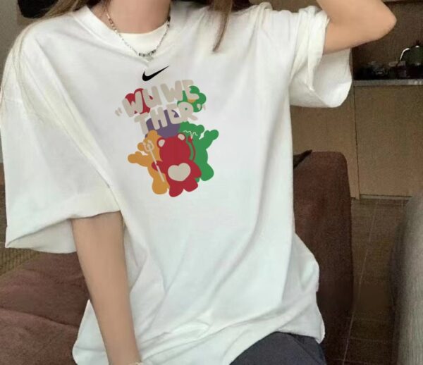 Nike tricolor bear 🐻 Couple Short Sleeve Versatile T-shirt Short Sleeve Couple Style