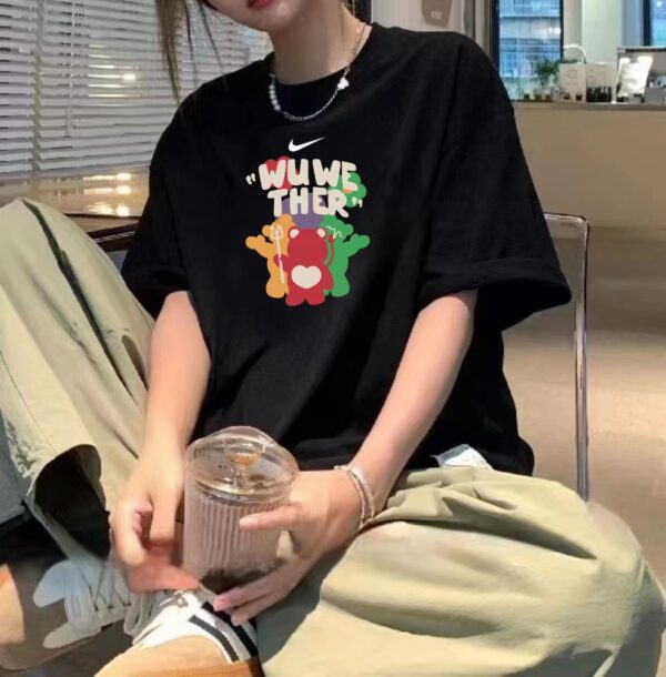 Nike tricolor bear 🐻 Couple Short Sleeve Versatile T-shirt Short Sleeve Couple Style