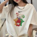 Nike tricolor bear 🐻 Couple Short Sleeve Versatile T-shirt Short Sleeve Couple Style