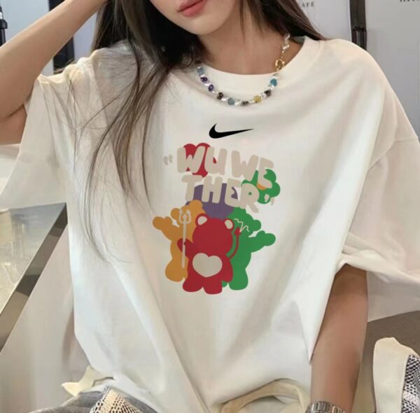 Nike tricolor bear 🐻 Couple Short Sleeve Versatile T-shirt Short Sleeve Couple Style