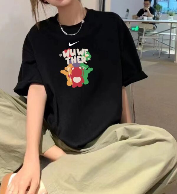 Nike tricolor bear 🐻 Couple Short Sleeve Versatile T-shirt Short Sleeve Couple Style