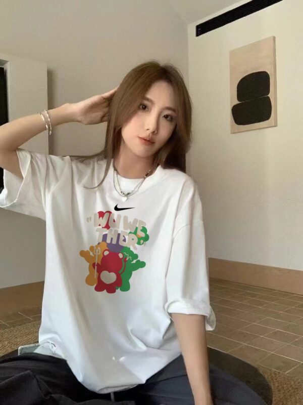 Nike tricolor bear 🐻 Couple Short Sleeve Versatile T-shirt Short Sleeve Couple Style