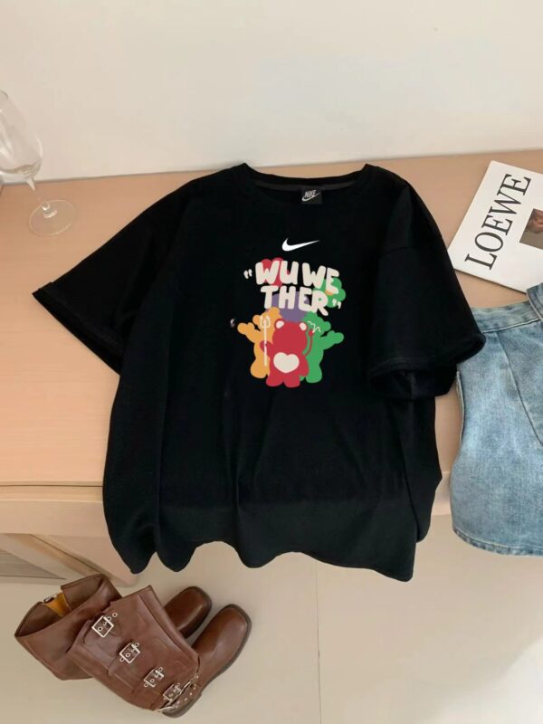 Nike tricolor bear 🐻 Couple Short Sleeve Versatile T-shirt Short Sleeve Couple Style