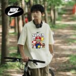 Nike Summer Couple SUPER Mario Round Neck Off Shoulder Sleeve Short Sleeve T-shirt for Men and Women