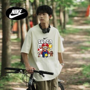 Nike Summer Couple SUPER Mario Round Neck Off Shoulder Sleeve Short Sleeve T-shirt for Men and Women