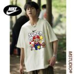Nike Summer Couple SUPER Mario Round Neck Off Shoulder Sleeve Short Sleeve T-shirt for Men and Women