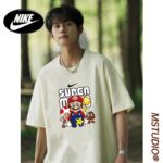Nike Summer Couple SUPER Mario Round Neck Off Shoulder Sleeve Short Sleeve T-shirt for Men and Women
