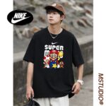 Nike Summer Couple SUPER Mario Round Neck Off Shoulder Sleeve Short Sleeve T-shirt for Men and Women
