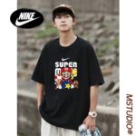 Nike Summer Couple SUPER Mario Round Neck Off Shoulder Sleeve Short Sleeve T-shirt for Men and Women