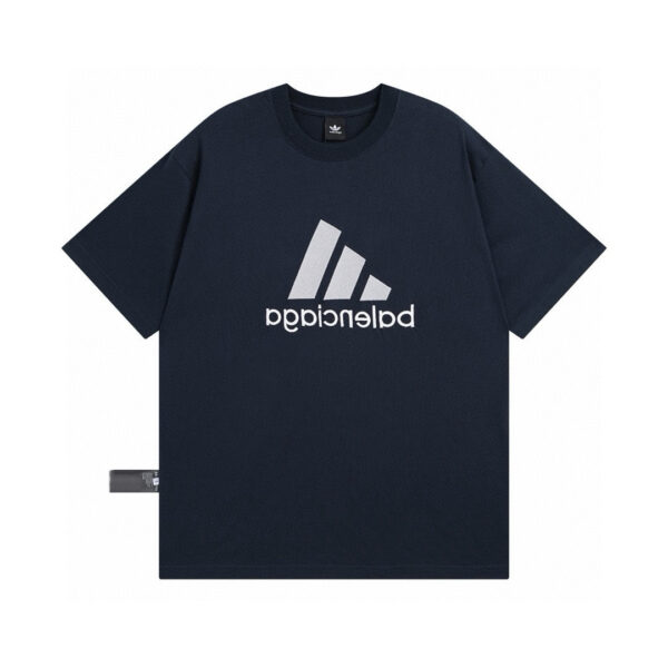 【 Top Version. Official Website Quality 】 BLCG/ALENCIAGA/Balenciaga Joint Adidas Classic Logo Combination in Front, Embroidered Short Sleeve T-shirt with Double sided Front and Back Wear