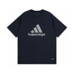 【 Top Version. Official Website Quality 】 BLCG/ALENCIAGA/Balenciaga Joint Adidas Classic Logo Combination in Front, Embroidered Short Sleeve T-shirt with Double sided Front and Back Wear