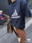 【 Top Version. Official Website Quality 】 BLCG/ALENCIAGA/Balenciaga Joint Adidas Classic Logo Combination in Front, Embroidered Short Sleeve T-shirt with Double sided Front and Back Wear